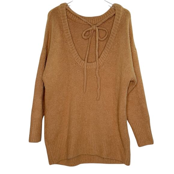 Zara S Womens Oversized Chunk Slouchy Sweater Open Back Camel Cozy Lounge - Picture 3 of 11